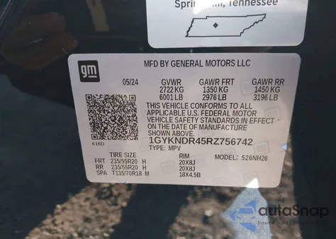 2024 Cadillac Xt5 Awd Premium Luxury из США, поврежденный, VIN 1GYKNDR45RZ756742